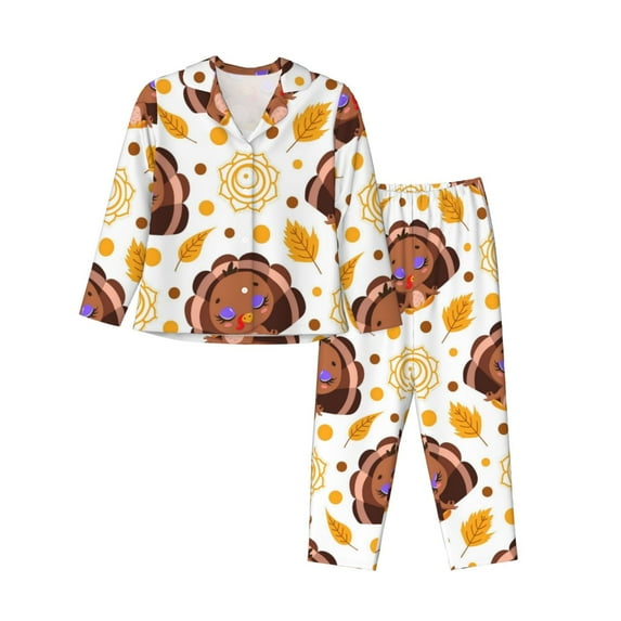 Bingfone Womens Pajama Sets Fall Turkey Print,Long Sleeve Loungewear Pajamas Set-Medium