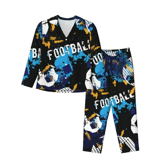 Bingfone Womens Pajama Sets Football Print,Long Sleeve Loungewear Pajamas Set-Medium