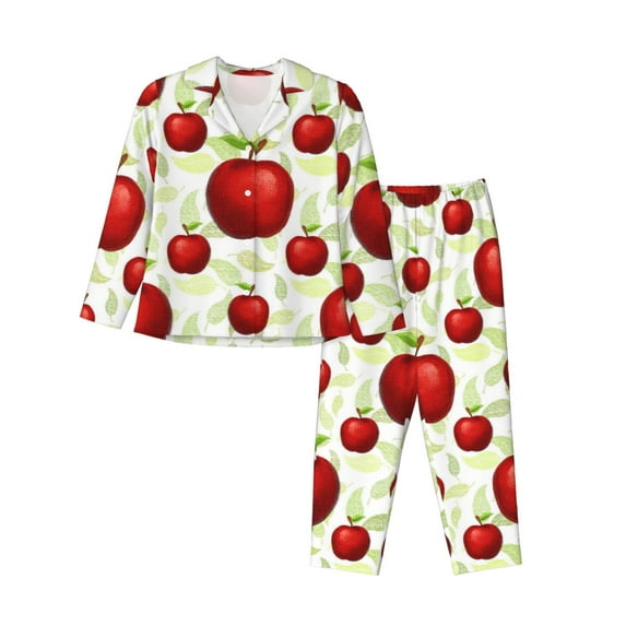 Bingfone Womens Pajama Sets Fruit Apples Print,Long Sleeve Loungewear Pajamas Set-Small
