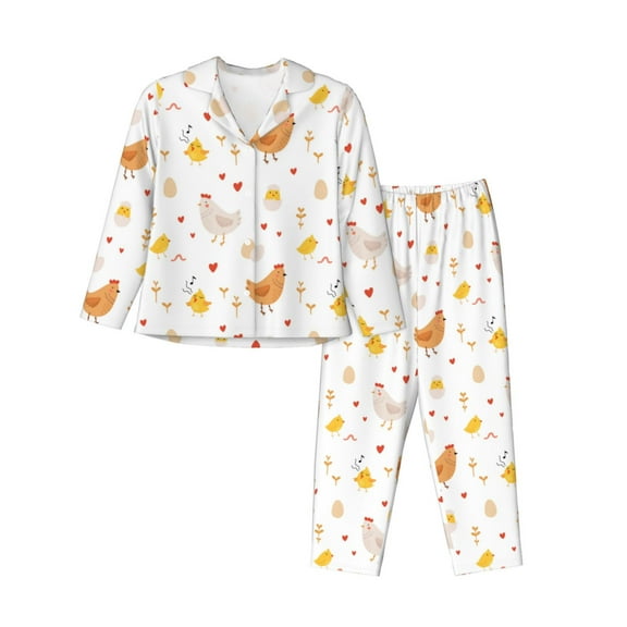 Bingfone Womens Pajama Sets Funny Chicken Print,Long Sleeve Loungewear Pajamas Set-Small