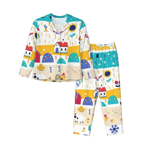 Bingfone Womens Pajama Sets Funny Farm Print,Long Sleeve Loungewear Pajamas Set-Medium