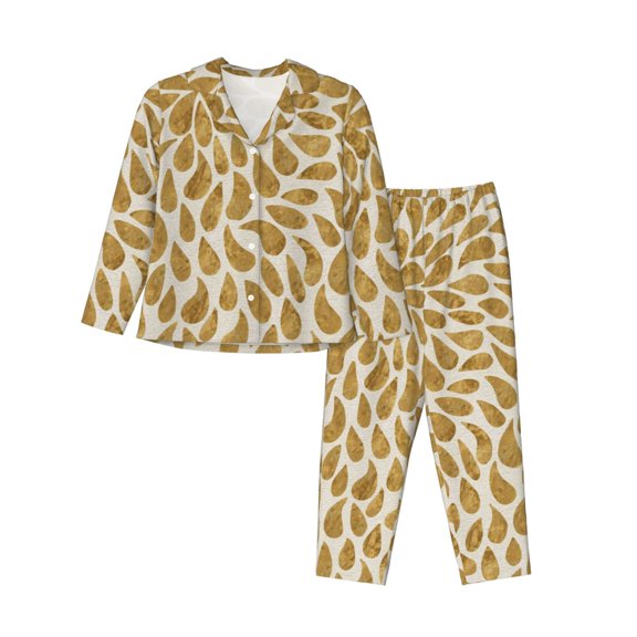 Bingfone Womens Pajama Sets Gold Drops Print,Long Sleeve Loungewear Pajamas Set-Small