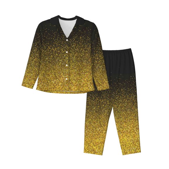 Bingfone Womens Pajama Sets Gold Glitter Gradient Print,Long Sleeve Loungewear Pajamas Set-Small
