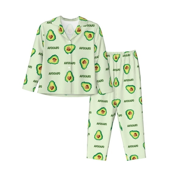 Bingfone Womens Pajama Sets Green Avocado Print,Long Sleeve Loungewear Pajamas Set-Large