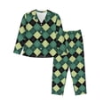 thumbnail image 1 of Bingfone Womens Pajama Sets Green Squares Print,Long Sleeve Loungewear Pajamas Set-XX-Large, 1 of 8
