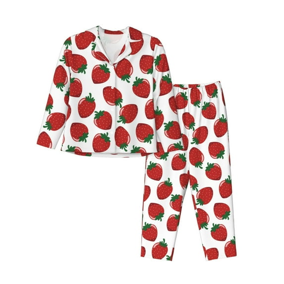 Bingfone Womens Pajama Sets Hand Drawn Strawberry Print,Long Sleeve Loungewear Pajamas Set-Medium