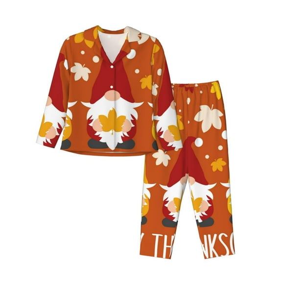 Bingfone Womens Pajama Sets Happy Thanksgiving Three Gnomes Print,Long Sleeve Loungewear Pajamas Set-Small