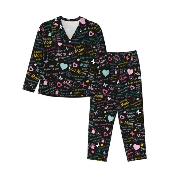 Bingfone Womens Pajama Sets I love you Mom Print,Long Sleeve Loungewear Pajamas Set-Large