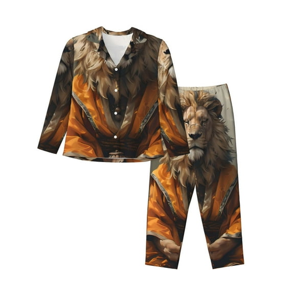 Bingfone Womens Pajama Sets Jungle Meditating Lion Print,Long Sleeve Loungewear Pajamas Set-XX-Large