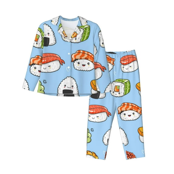 Bingfone Womens Pajama Sets Kawaii Sushi Print,Long Sleeve Loungewear Pajamas Set-Large