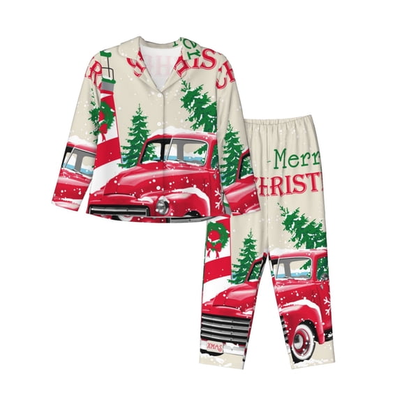 Bingfone Womens Pajama Sets Merry Christmas 1 Print,Long Sleeve Loungewear Pajamas Set-Small