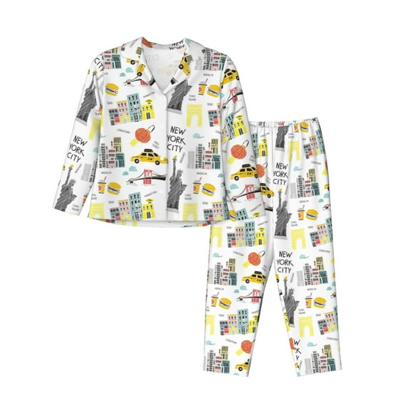 Bingfone Womens Pajama Sets New York Print,Long Sleeve Loungewear Pajamas Set-Small