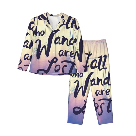 Bingfone Womens Pajama Sets Not All Those Who Wander Are Lost Print,Long Sleeve Loungewear Pajamas Set-Small