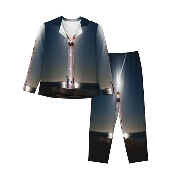 Bingfone Womens Pajama Sets Peggy'S Cove Lighthouse Print,Long Sleeve Loungewear Pajamas Set-Small