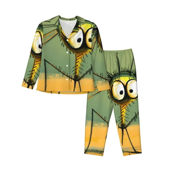 Bingfone Womens Pajama Sets Quirky Cartoon 123 Print,Long Sleeve Loungewear Pajamas Set-Medium