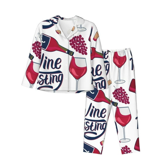 Bingfone Womens Pajama Sets Red Wine Glass Bottle Print,Long Sleeve Loungewear Pajamas Set-Small