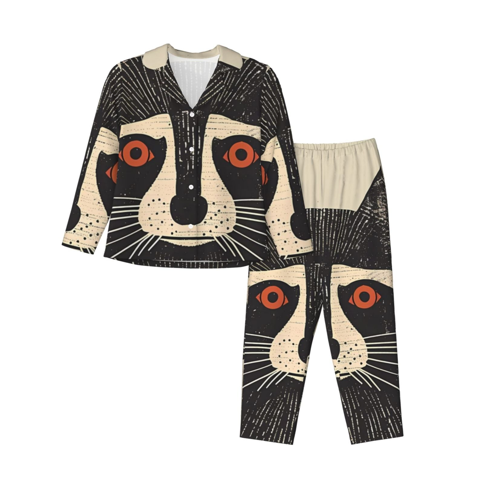 Pink Raccon Pj Bingfone Womens Pajama Sets Retro Raccoon Graphic Print Print,Long ...