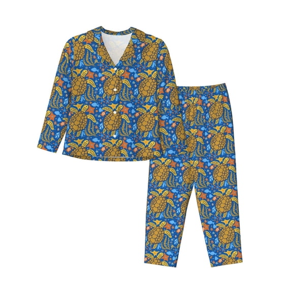 Bingfone Womens Pajama Sets Sea Turtle Print,Long Sleeve Loungewear Pajamas Set-Medium
