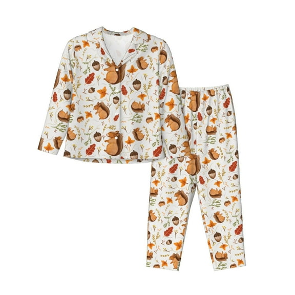 Bingfone Womens Pajama Sets Squirrel Print,Long Sleeve Loungewear Pajamas Set-Small