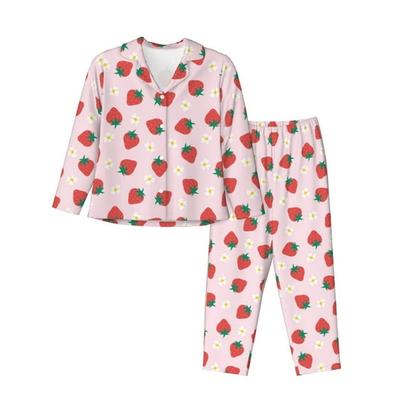 Bingfone Womens Pajama Sets Strawberry Floral Print,Long Sleeve Loungewear Pajamas Set-Small