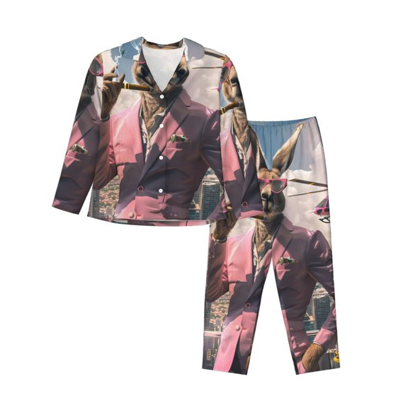 Bingfone Womens Pajama Sets Stylish Kangaroo In Suit Print,Long Sleeve Loungewear Pajamas Set-