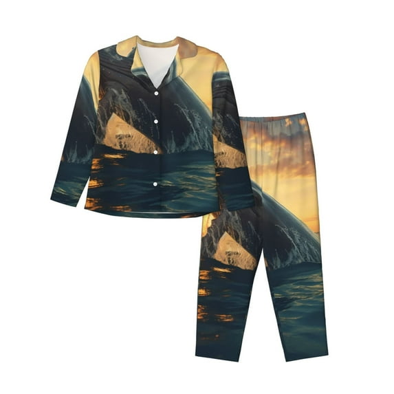 Bingfone Womens Pajama Sets Sunset Ocean Whale Print,Long Sleeve Loungewear Pajamas Set-X-Large