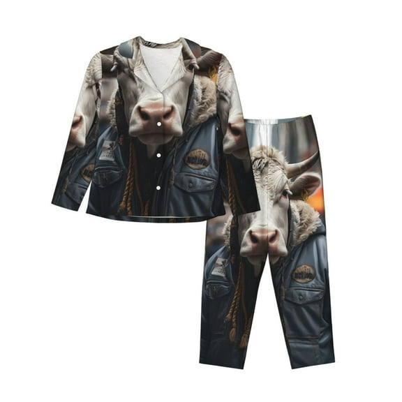 Bingfone Womens Pajama Sets Surrealist Cow Print,Long Sleeve Loungewear Pajamas Set-Small