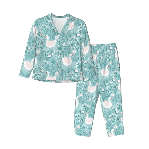 Bingfone Womens Pajama Sets Swan And Flowers4 Print,Long Sleeve Loungewear Pajamas Set-Small