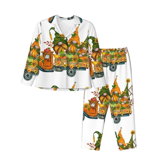 Bingfone Womens Pajama Sets Thanksgiving Truck Print,Long Sleeve Loungewear Pajamas Set-Small