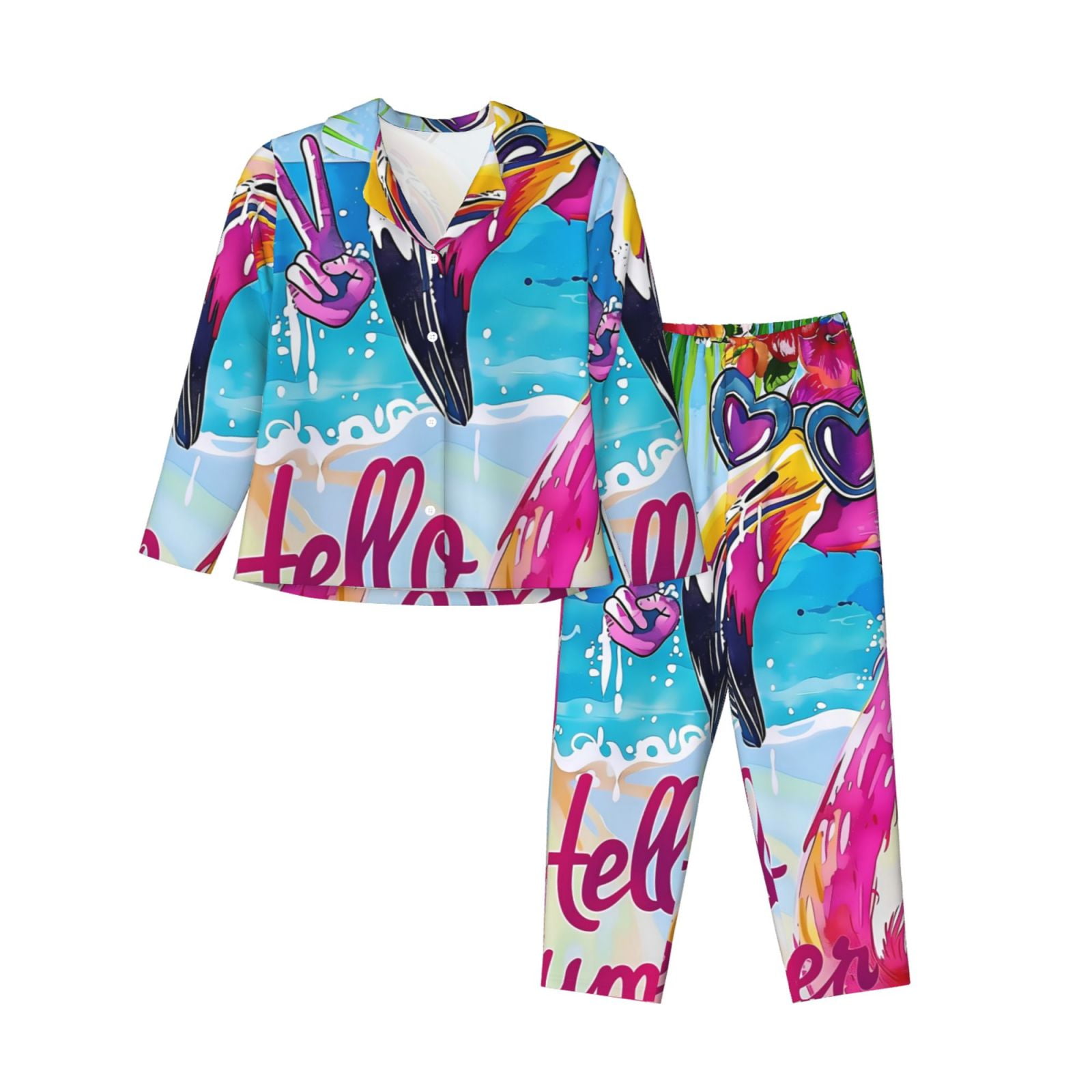 Flamingo & Tropical Print Pajama Set