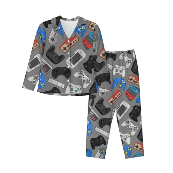 Bingfone Womens Pajama Sets Video Game Print,Long Sleeve Loungewear Pajamas Set-Xx-Large