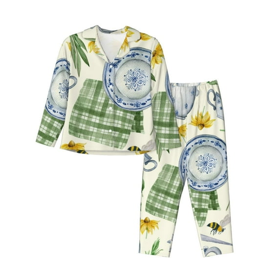 Bingfone Womens Pajama Sets Vintage Utensils Print,Long Sleeve Loungewear Pajamas Set-X-Large