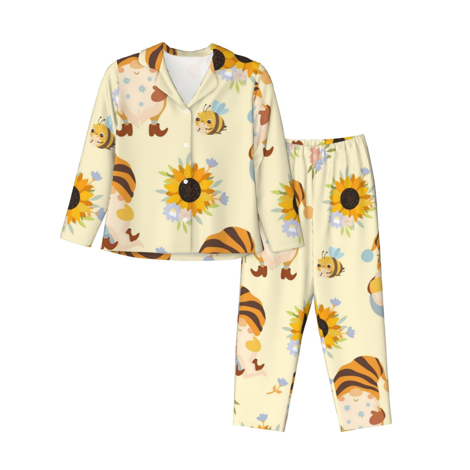 Bingfone Womens Pajama Sets Watercolor Bee Honey Honeycomb Bee Print ...
