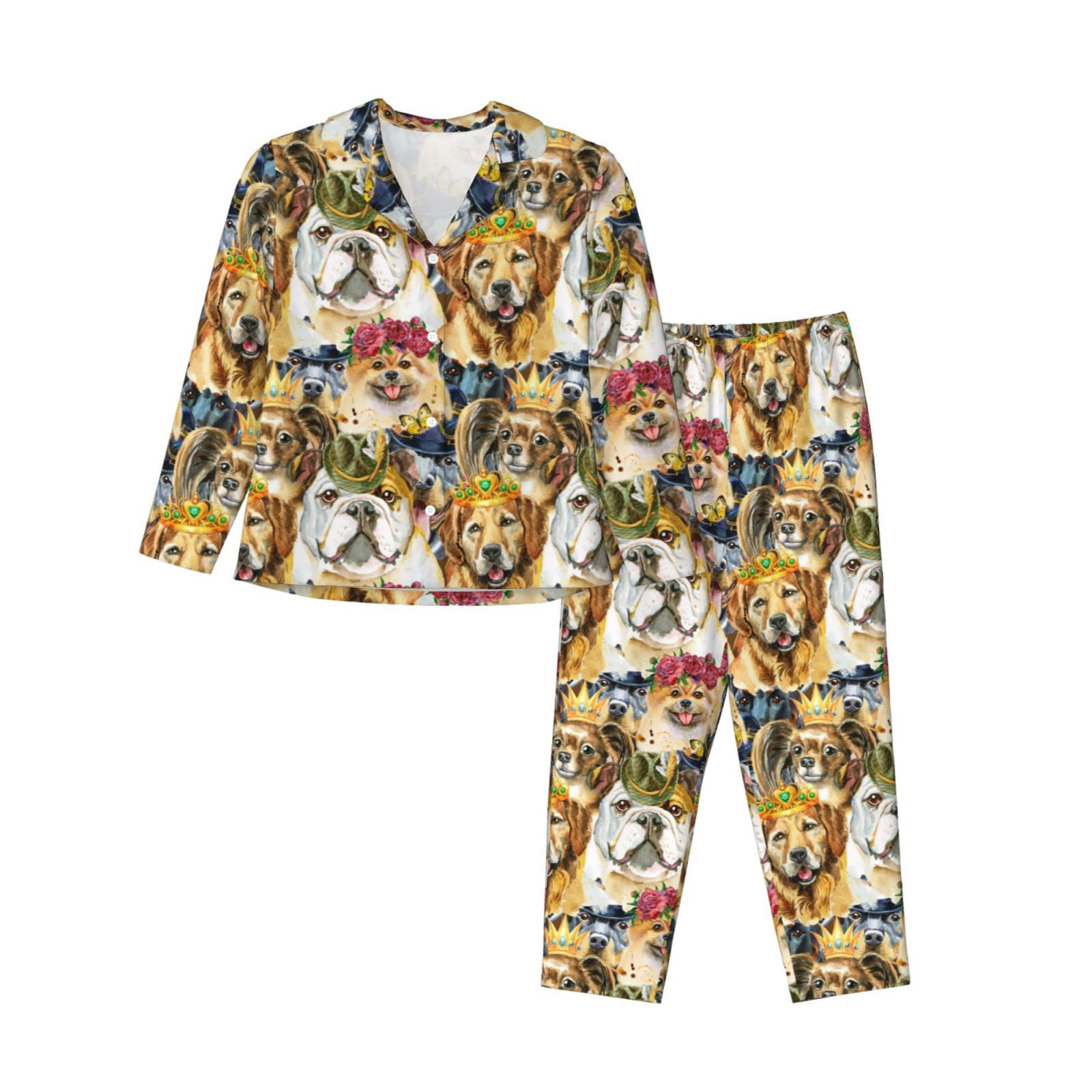Bingfone Womens Pajama Sets Watercolor Dogs Print,Long Sleeve ...