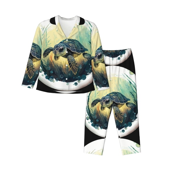 Bingfone Womens Pajama Sets Watercolor Turtle3 Print,Long Sleeve Loungewear Pajamas Set-Large