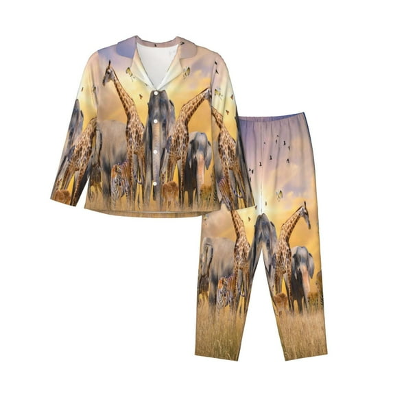 Bingfone Womens Pajama Sets Wildlife Protection Print,Long Sleeve Loungewear Pajamas Set-Medium
