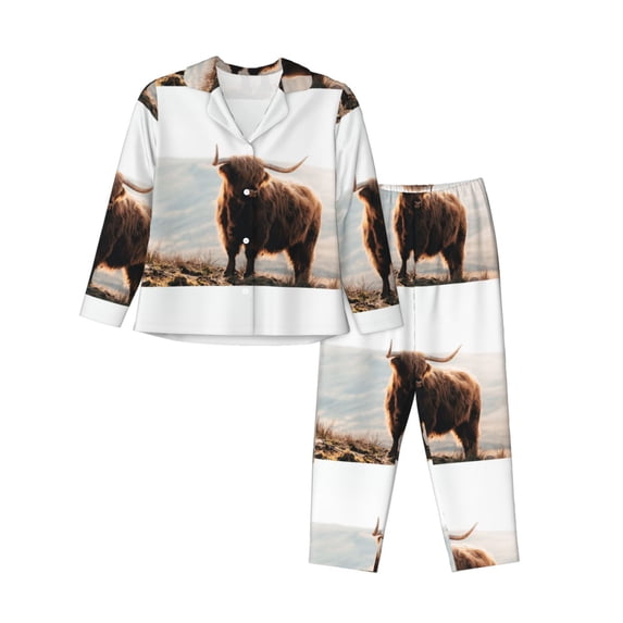 Bingfone Womens Pajama Sets Yak Print,Long Sleeve Loungewear Pajamas Set-Small