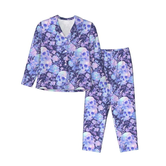 Bingfone Womens Pajama Sets flower crystal Skull Print,Long Sleeve Loungewear Pajamas Set-XX-Large