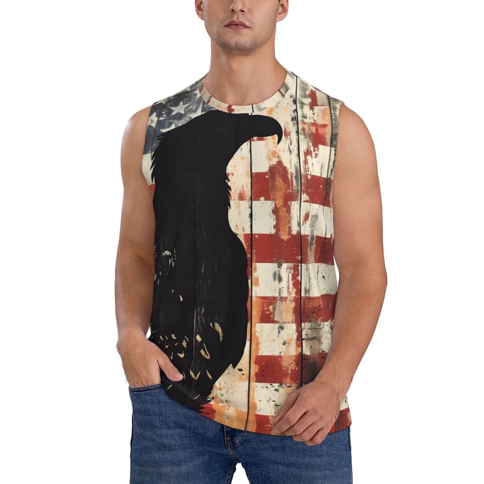 Timber Pattern Shirts Bingfone Wood Grain Bald Eagle Pattern Men's Tank Tops Workout ...