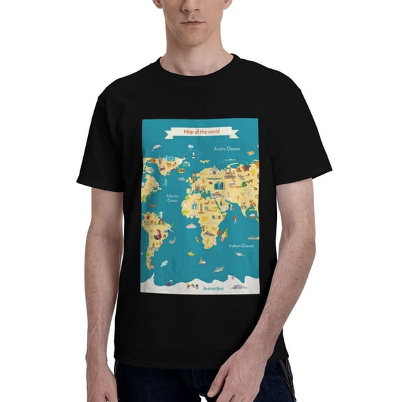 Bingfone World Map With Landmarks Men'S Loose Fit Short-Sleeve Pocket T-Shirt