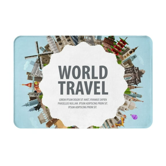Bingfone World Travel Door Mat 16"X24" Front Entrance Non-Slip Low Profile Washable For Entryway