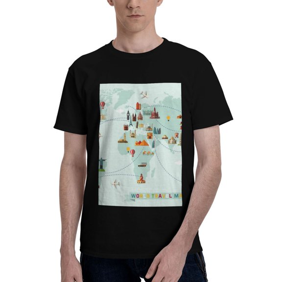 Bingfone World Travel Map Men'S Loose Fit Short-Sleeve Pocket T-Shirt