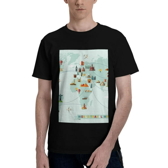 Bingfone World Travel Map Men'S Loose Fit Short-Sleeve Pocket T-Shirt