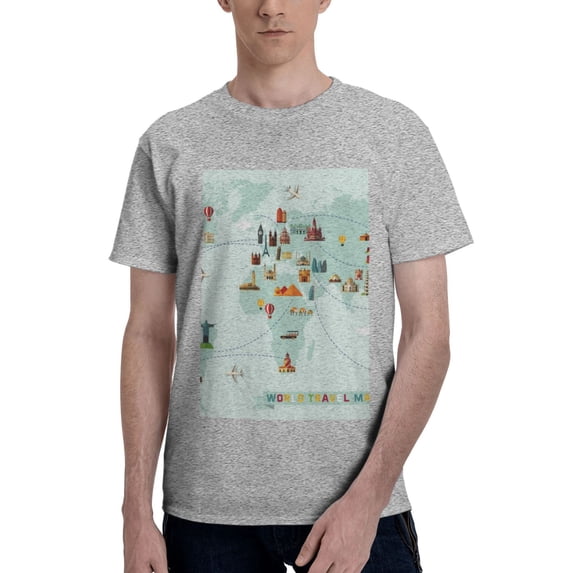 Bingfone World Travel Map Men'S Loose Fit Short-Sleeve Pocket T-Shirt