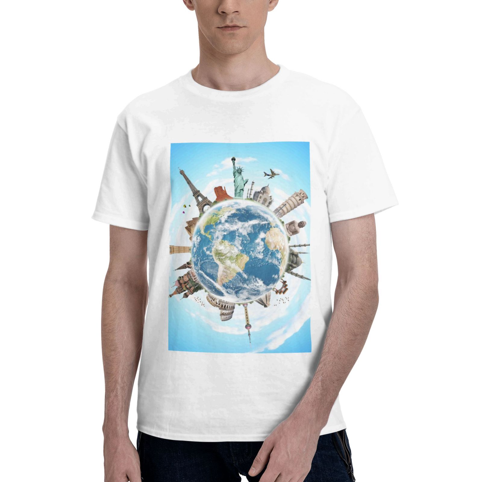 Bingfone World Travel Men'S Loose Fit Short-Sleeve Pocket T-Shirt ...