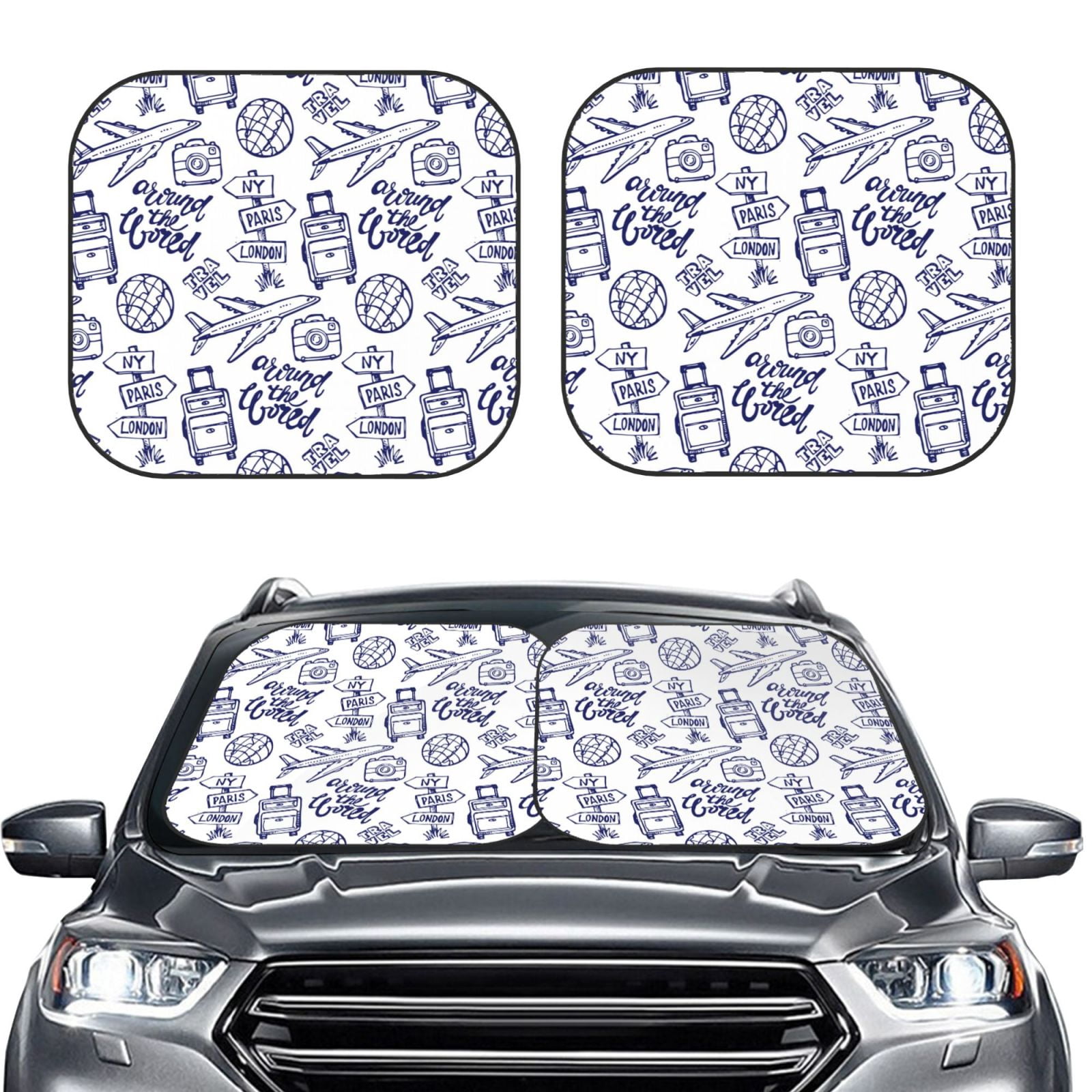 Bingfone World Travel2 Windshield Sun Shade 2-Piece Foldable Car Front ...