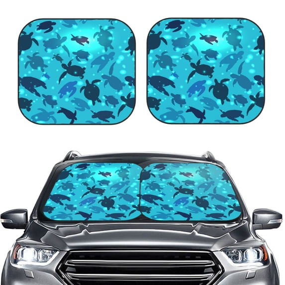 Bingfone World Turtle Day Windshield Sun Shade 2-Piece Foldable Car Front Window Sunshade for Most Sedans SUV Truck-Small