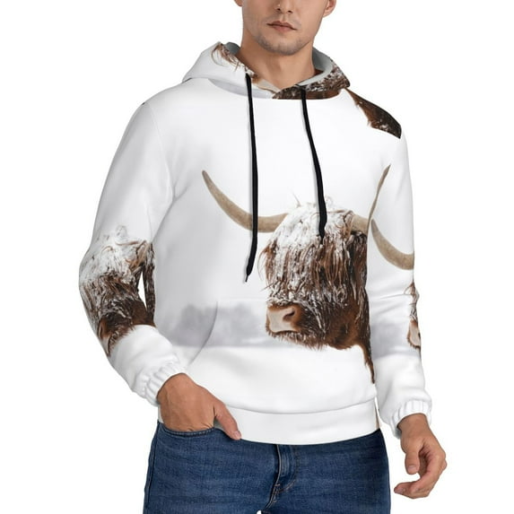 Bingfone Yak Men's Drawstring Hoodie Long Sleeve Pocket Sweatshirts-Large