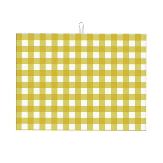 Bingfone Yellow Checkboard ,18" x 24"Dish Drying Mat for Kitchen Counter,Ultra Absorbent Microfiber