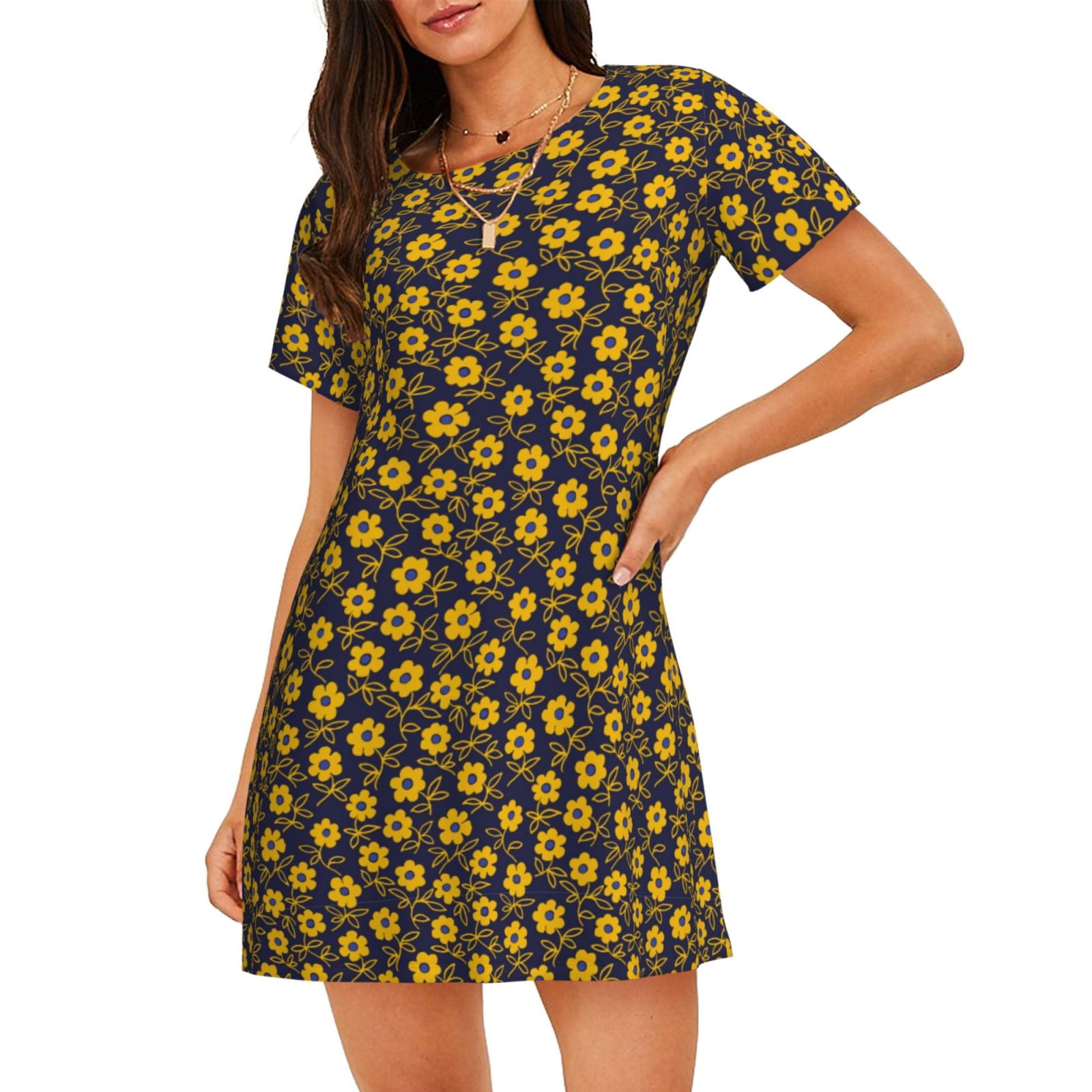 Yellow Printed Sleepwear with Front Knot
